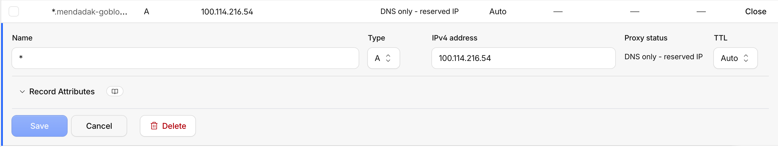 Cloudflare add record dns wildcard